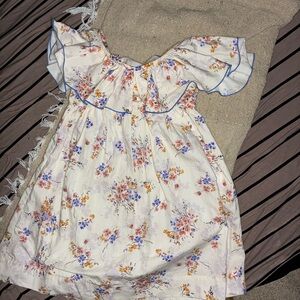 Zara Floral Ruffle Kids Dress - White and Blue
